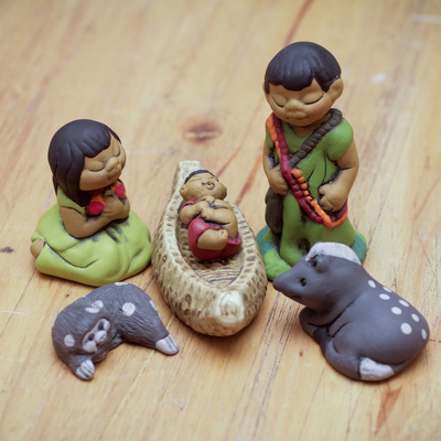 Ceramic nativity scene, An Ashaninka Christmas (6 pieces)