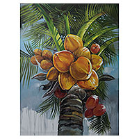'Coconut Glow' - Pintura realista al óleo de palmera sobre lienzo firmada por el artista