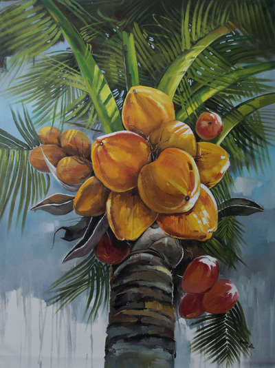 Palm Tree Oil on Canvas Realism Painting Signed by Artist