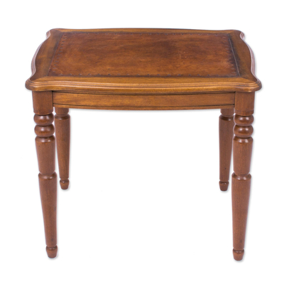 Artisan Crafted Hardwood and Leather Accent Table from Peru