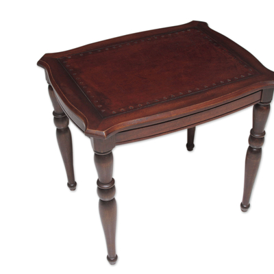 Andean Artisan Crafted Hardwood and Leather Accent Table