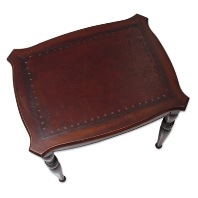 Mohena and leather accent table, 'Chestnut' - Andean Artisan Crafted Hardwood and Leather Accent Table