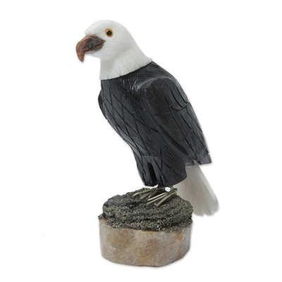 Onyx and calcite sculpture, 'Proud Eagle' - Fair Trade Gemstone Eagle Sculpture