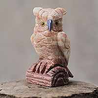 Calcite sculpture, 'Rosy Owl'