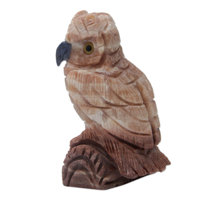 Calcite sculpture, 'Rosy Owl' - Artisan Crafted Pink Calcite Bird Sculpture from Peru