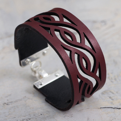 Wide Leather Wristband Bracelet with Sterling Silver Clasp - Continuity ...