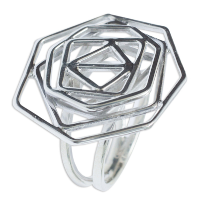 Sterling silver cocktail ring, 'Kaleidoscope' - Artisan Crafted Andean Silver Geometric Cocktail Ring