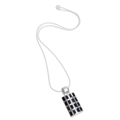 Sodalite pendant necklace, 'Honeycomb' - Hand Crafted Andean Silver and Sodalite Pendant Necklace
