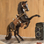 Cedar and leather accent sculpture, 'Proud Horse' - Cedar and Leather Horse Sculpture Carved by Hand thumbail