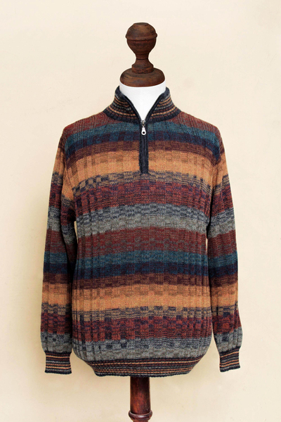 Suéter de hombre 100% alpaca - Suéter de cuello alto con cremallera para hombre 100% alpaca peruana