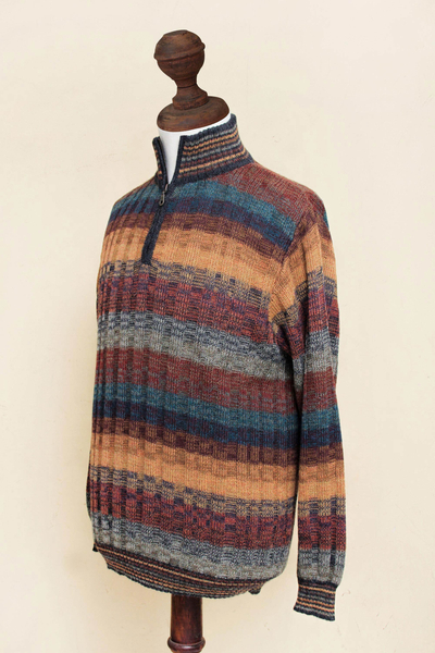 Suéter de hombre 100% alpaca - Suéter de cuello alto con cremallera para hombre 100% alpaca peruana