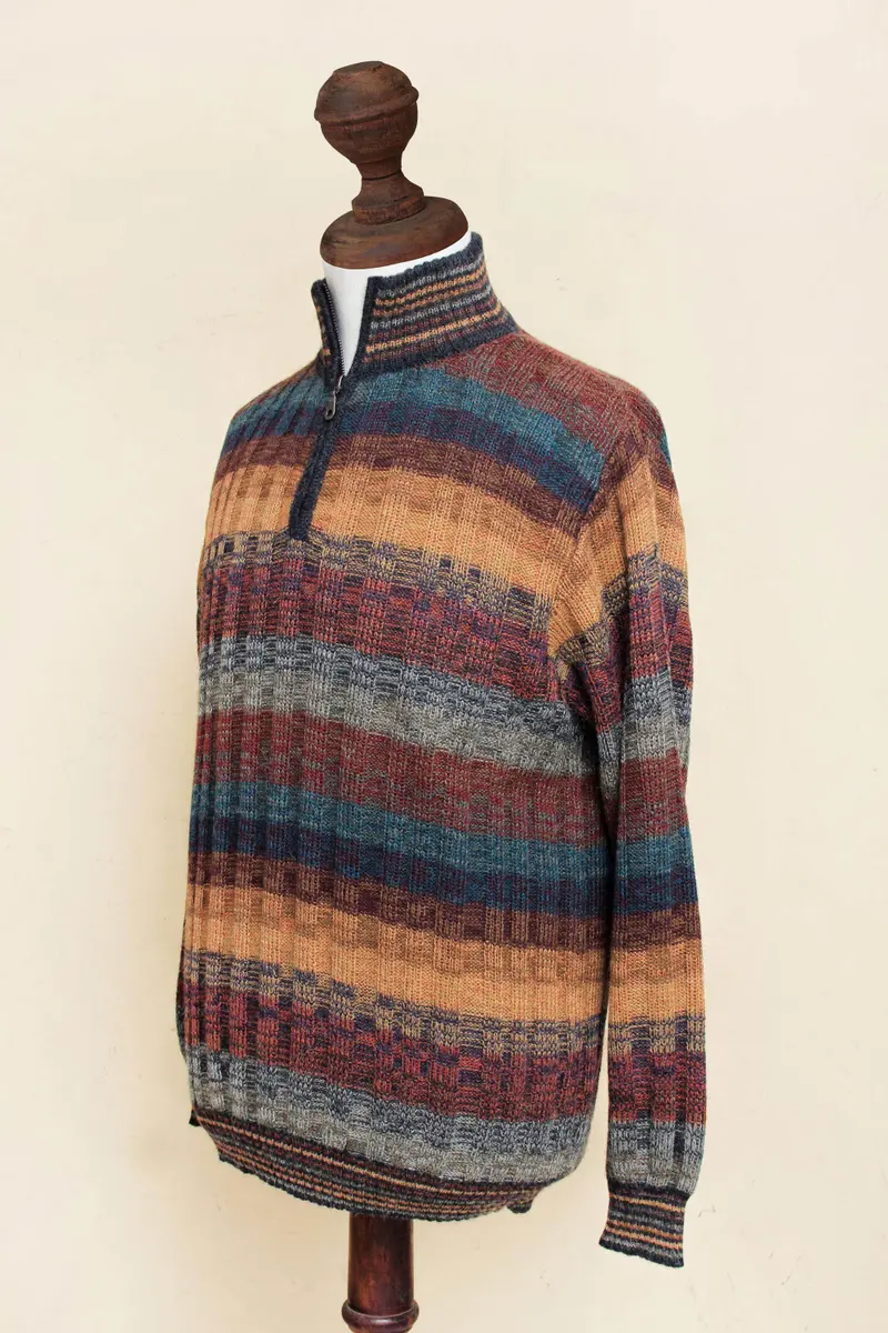 WANIMA DISCOVER PULLOVER ★新品未使用★size 2 Peruvian 100% Alpaca Men's Zip-Turtleneck Knit Sweater - Voyager