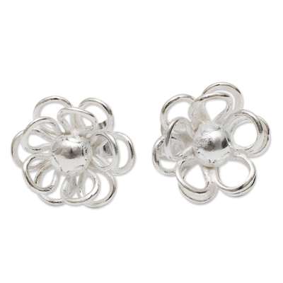 Blumenohrringe aus Sterlingsilber - Von Hand gefertigte Ohrringe mit Blumenknöpfen aus Sterlingsilber