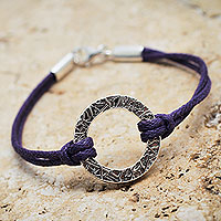 Sterling silver cord bracelet, 'Exalted Purple'