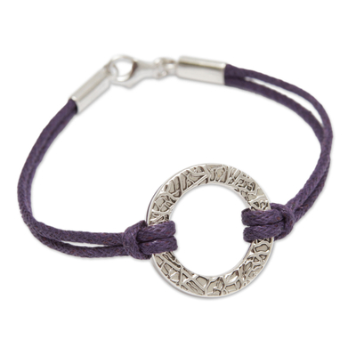Handmade Andean Sterling Silver Purple Cord Bracelet