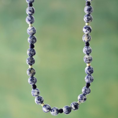 Sodalite and serpentine beaded necklace, 'River Song' - Handmade Andean Sodalite and Serpentine Beaded Necklace