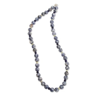 Sodalite and serpentine beaded necklace, 'River Song' - Handmade Andean Sodalite and Serpentine Beaded Necklace