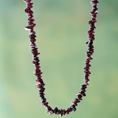Garnet beaded necklace, 'Andean Scarlet' - Artisan Crafted Andean Long Garnet Necklace from Peru