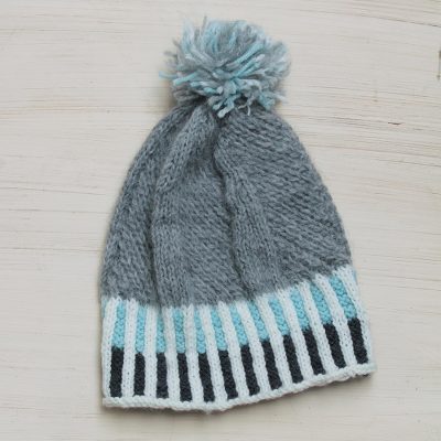 100% alpaca hat, 'Aymara Voyage' - Artisan Knitted Grey Alpaca Pompom Hat from Peru