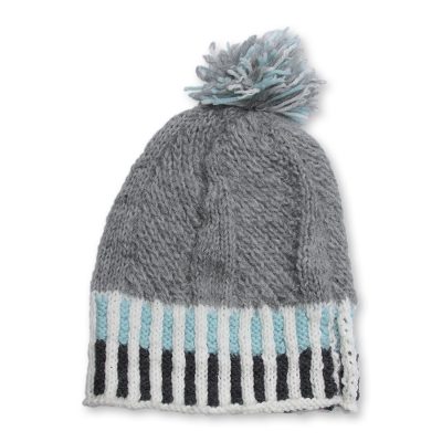 100% alpaca hat, 'Aymara Voyage' - Artisan Knitted Grey Alpaca Pompom Hat from Peru