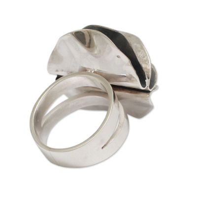 Sterling silver cocktail ring, 'Dark Petals' - Andean Sterling Silver Artisan Crafted Cocktail Ring
