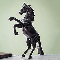 Cedar sculpture, 'Spirit of Freedom' - Artisan Crafted Cedar Wood Hand Carved Wild Horse Sculpture