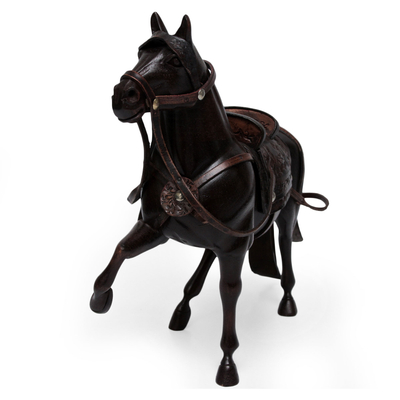 Cedar sculpture, 'Peruvian Walking Horse' - Hand Carved Peruvian Paso Horse Cedar Wood Sculpture