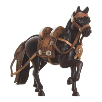 Cedar sculpture, 'Peruvian Paso Horse' - Cedar Wood Hand Carved Peruvian Paso Horse Sculpture