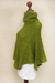 Alpaca blend boucle poncho, 'Cuzco Green' - Warm Turtleneck Green Boucle Poncho in Soft Alpaca Wool (image 2b) thumbail