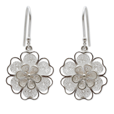 Sterling silver flower earrings, 'Filigree Jasmine' - Artisan Crafted Sterling Filigree Peruvian Flower Earrings
