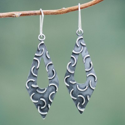 Sterling silver dangle earrings, 'New Moon Rhombus' - Burnished Sterling Silver Earrings Crafted by Hand