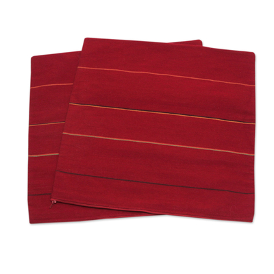 Alpaca blend cushion covers, 'Peruvian Cherry' (pair) - Red Alpaca Blend Hand Woven Cushion Cover Pair