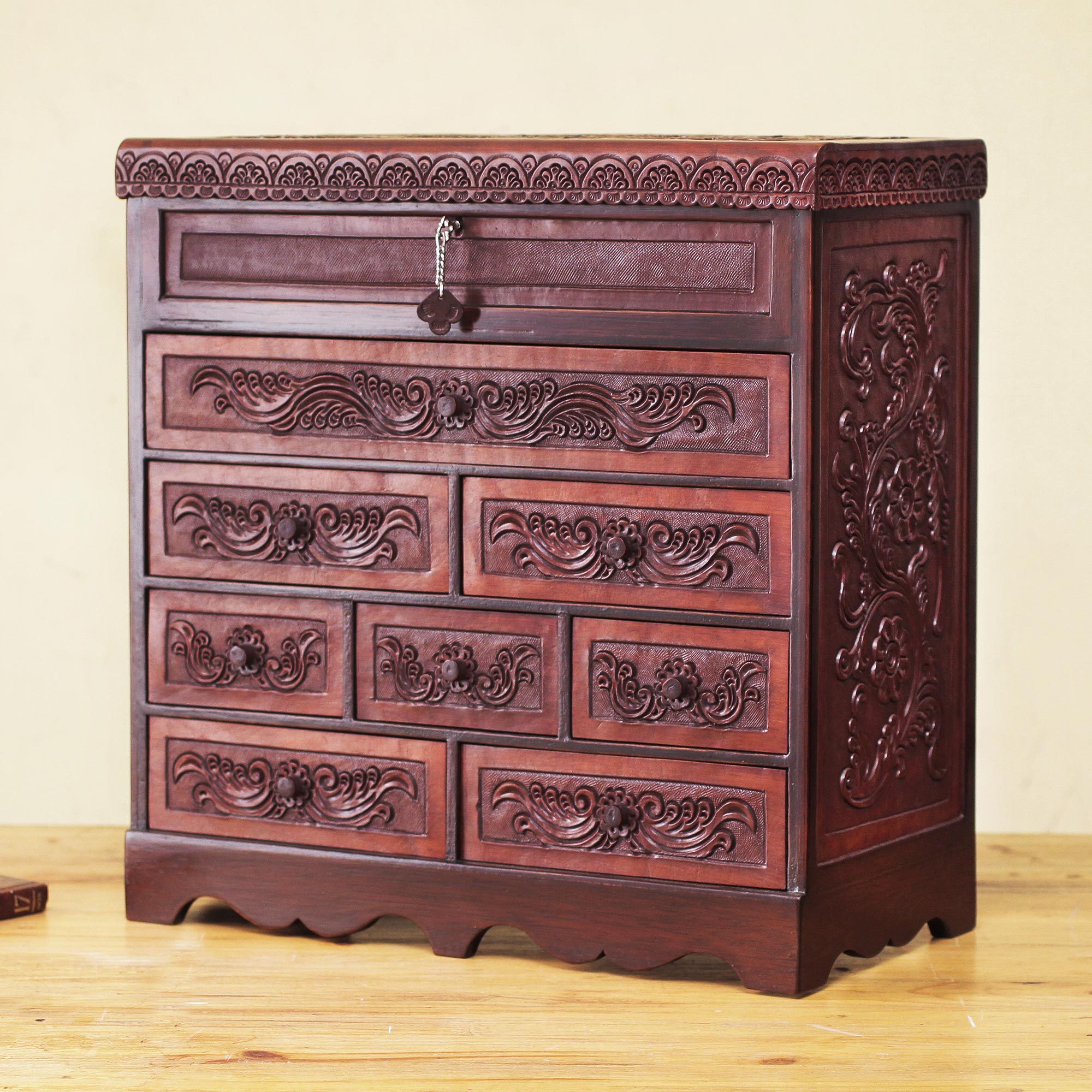 UNICEF Market Andean Hand Tooled Leather Lock and Key Jewelry Box