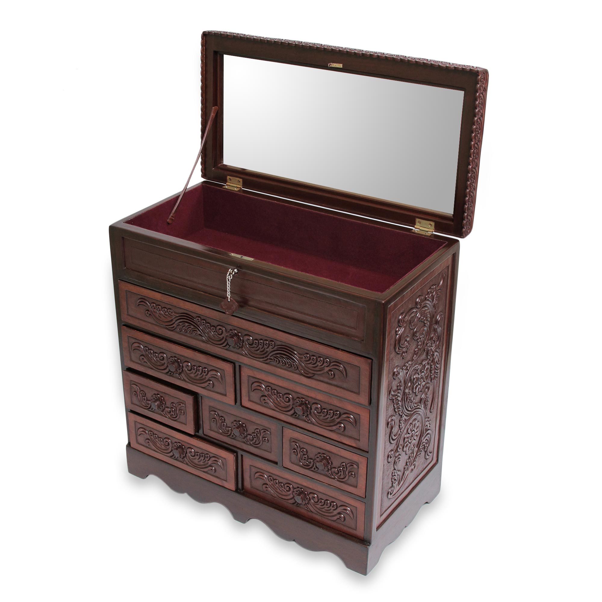 Andean Hand Tooled Leather Lock and Key Jewelry Box Floral Delight NOVICA