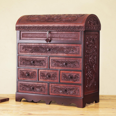 Cedar and leather jewelry box, Floral Treasure Chest