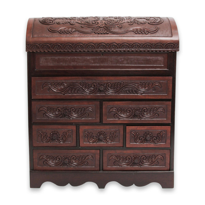 Leather Lock and Key Andean Hand Tooled Jewelry Box Chest