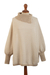 100% alpaca poncho, 'Andean Enchantment' - Knit Beige Baby Alpaca Turtleneck Poncho with Sleeve Cuffs (image 2a) thumbail
