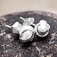 Sterling silver button earrings, 'Love Knot'