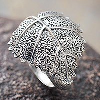 Sterling silver wrap ring, 'Heart Leaf' - Artisan Crafted Sterling Silver Wrap Ring from Peru
