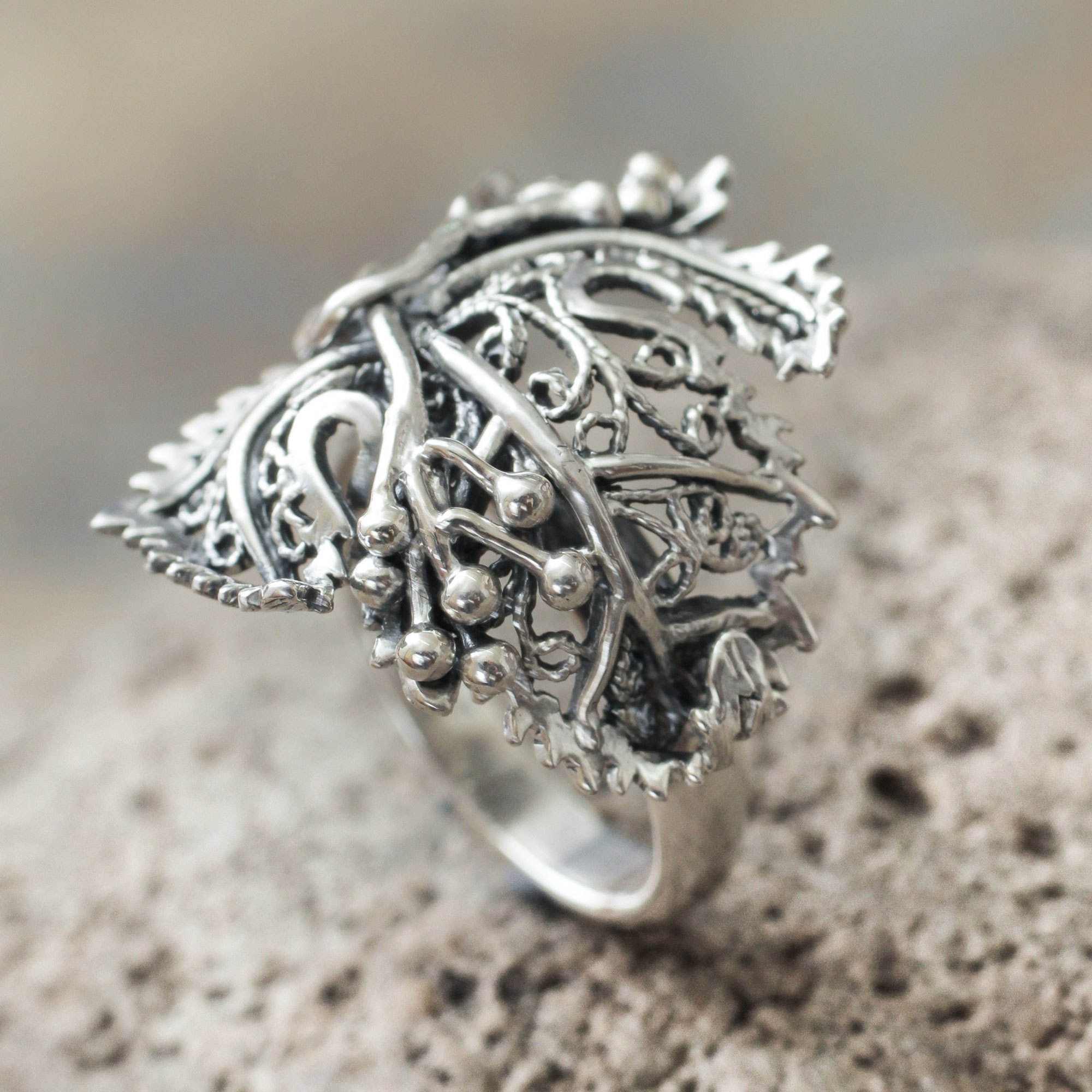 3 band silver ring holder - Artisan Crafted Sterling Silver and Amethyst Cocktail Ring