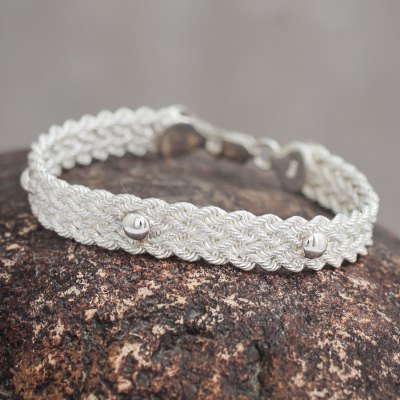 Sterling silver braided bracelet, 'Victory' - Artisan Crafted Sterling Silver Braided Wristband Bracelet