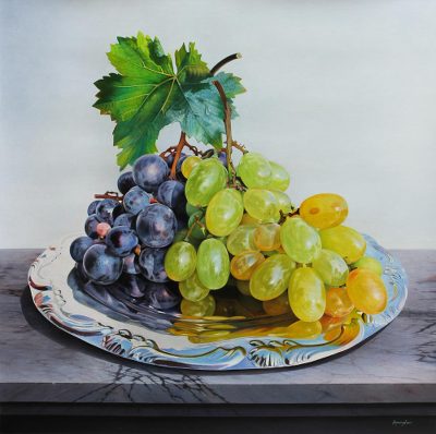 'Fruit that Caresses my Feelings' (2014) - Original Realistic Signed Still Life of Plate of Grapes