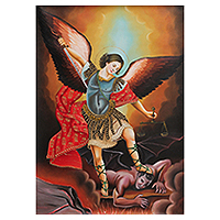 'Saint Michael's Justice for the Devil' - Cuzco School Replica Oil Painting of Satan Defeated