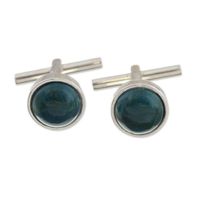 Chrysocolla cufflinks, 'Amazonian Dew' - Chrysocolla and Sterling Silver Fair Trade Cufflinks