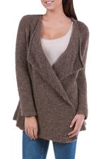 Alpaca cardigan, 'Chocolate Boucle' - Brown Loose Fit Alpaca Blend Long Cardigan from Peru
