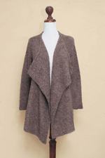 Alpaca cardigan, 'Chocolate Boucle' - Brown Loose Fit Alpaca Blend Long Cardigan from Peru