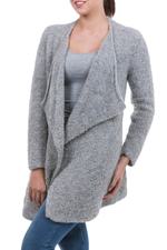 Baby alpaca blend cardigan, 'Boucle Mist' - Peru Loose Fit Alpaca Blend Light Grey Boucle Cardigan