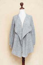 Baby alpaca blend cardigan, 'Boucle Mist' - Peru Loose Fit Alpaca Blend Light Grey Boucle Cardigan