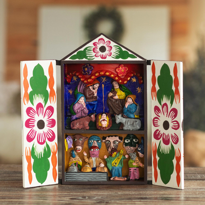 Retablo de madera - Belén retablo diorama artesanal de navidad