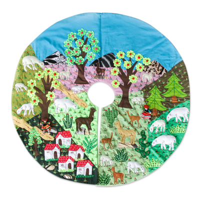 Peruvian Hand Sewn Applique Tree Skirt with Embroidery